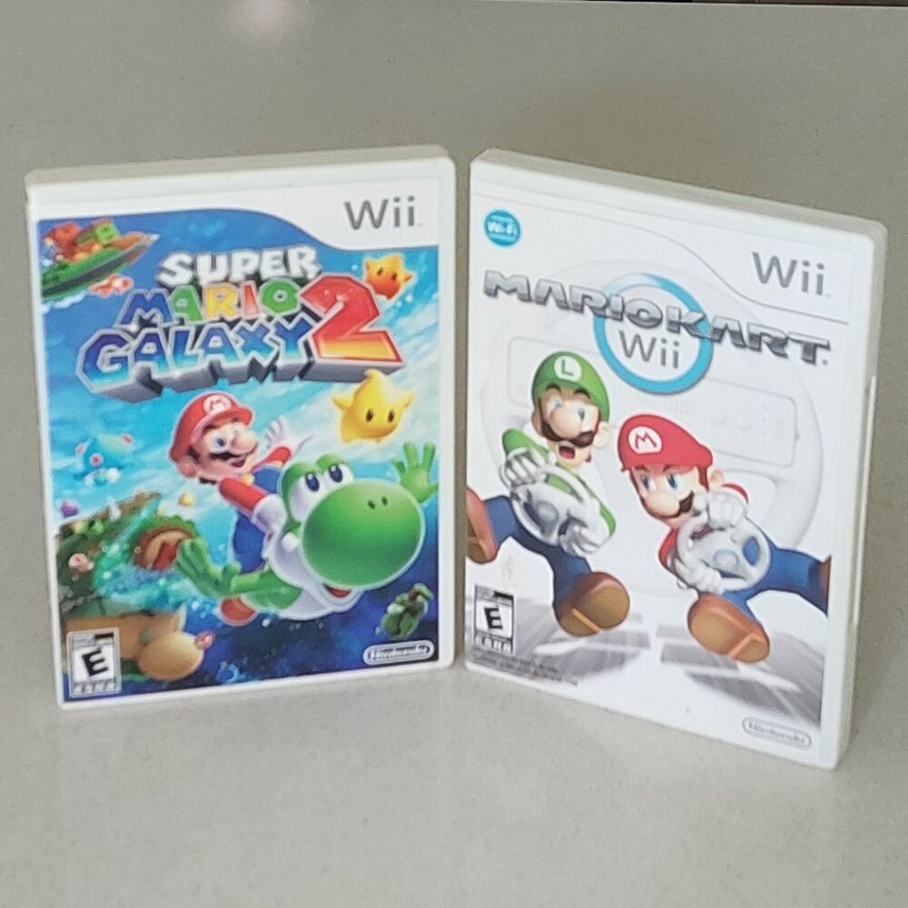 Wii Mariokart & Super Mario Galaxy 2 Video Games in the Cases